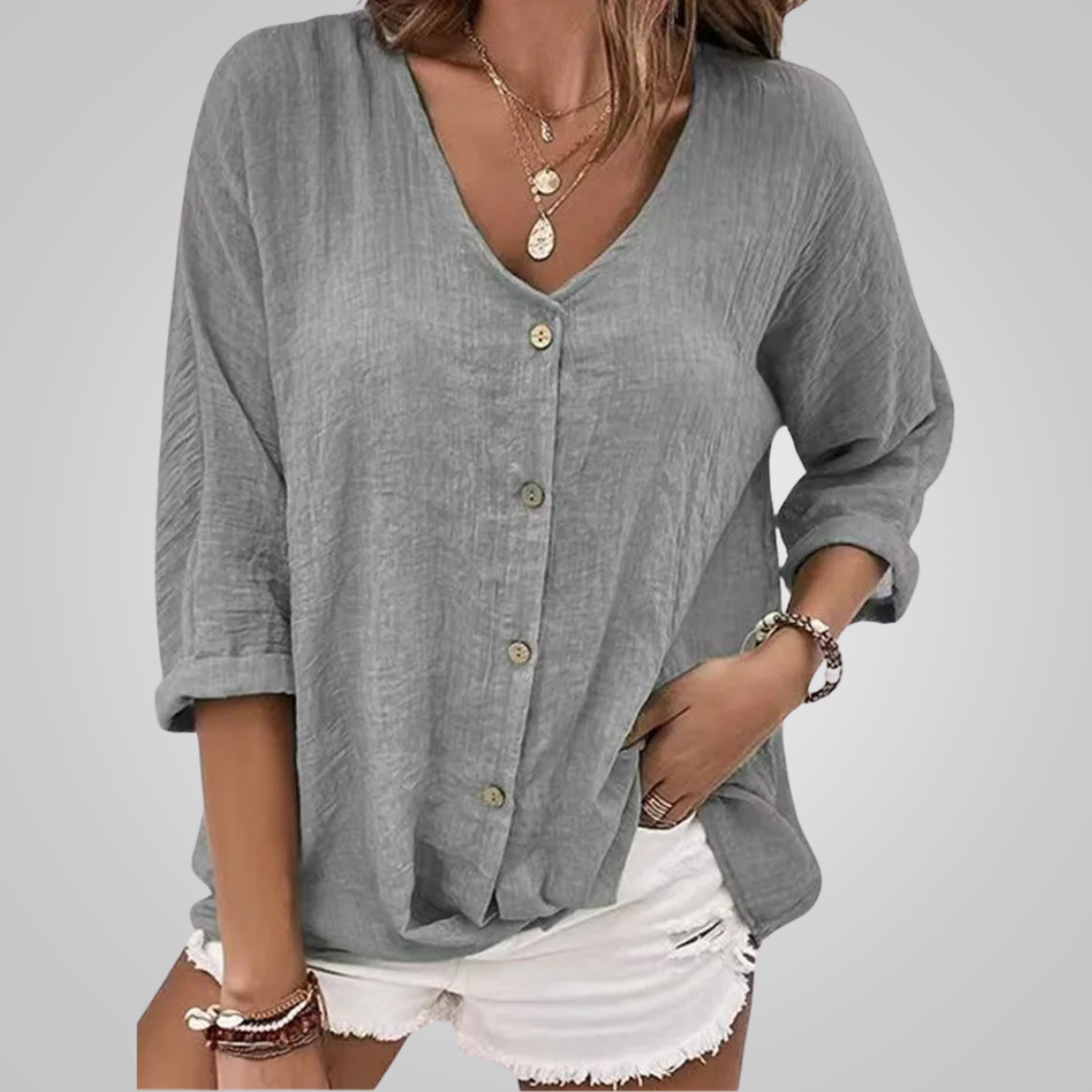Venla™ - Sommer Bluse Aus Leinen Mit Knöpfen