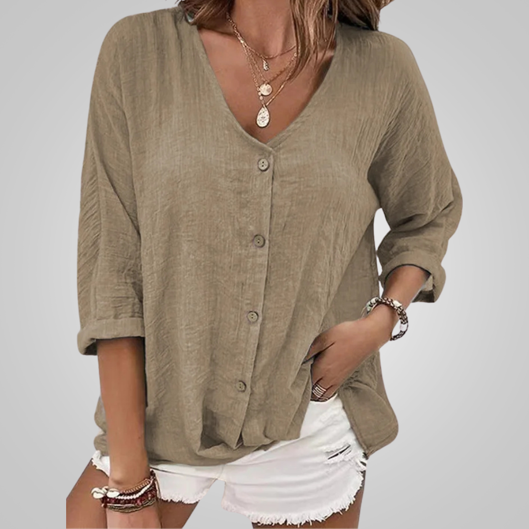 Venla™ - Sommer Bluse Aus Leinen Mit Knöpfen